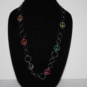 Beautiful silver and colorful peace sign necklace 28"